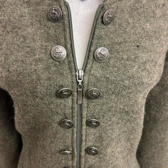 Venario Green Wool Coat Women’s XL 100% Wool Reindeer Buttons Vintage Style - Picture 3 of 8